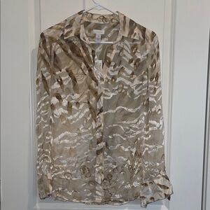 Chico's Sheer Beige and Brown Button Down Shirt